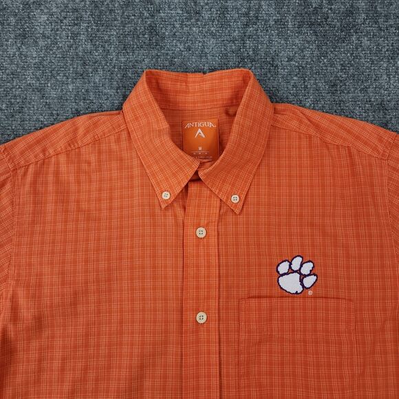 Clemson Tigers Shirt Mens Medium Orange Plaid Casual Short Sleeve Button Down - Picture 8 of 15